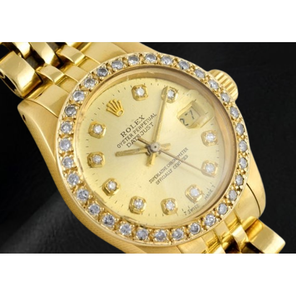 Rolex Datejust 26 mm Champagne Diamond Dial President Watch Yellow Gold