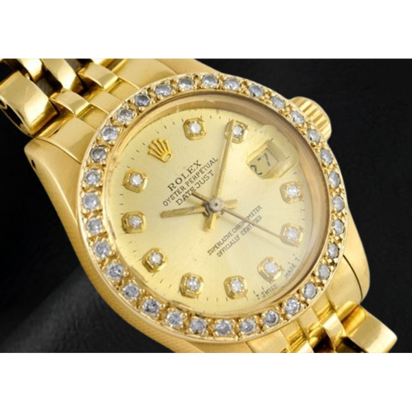 Rolex Datejust 26 mm Champagne Diamond Dial President Watch Yellow Gold