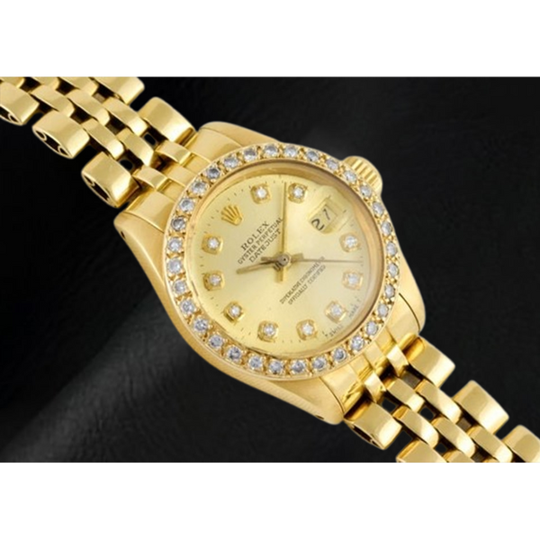 Rolex Datejust 26 mm Champagne Diamond Dial President Watch Yellow Gold