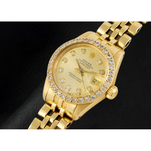 Rolex Datejust 26 mm Champagne Diamond Dial President Watch Yellow Gold