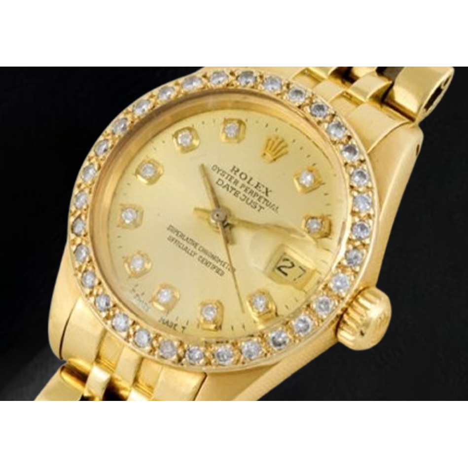 Rolex Datejust 26 mm Champagne Diamond Dial President Watch Yellow Gold