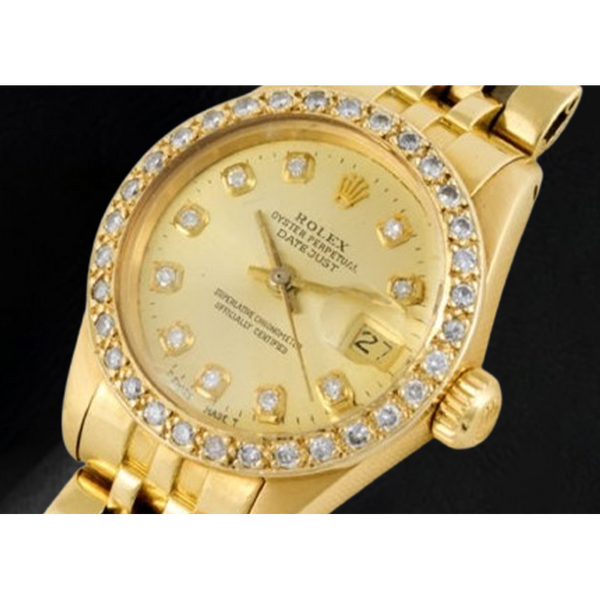 Rolex Datejust 26 mm Champagne Diamond Dial President Watch Yellow Gold