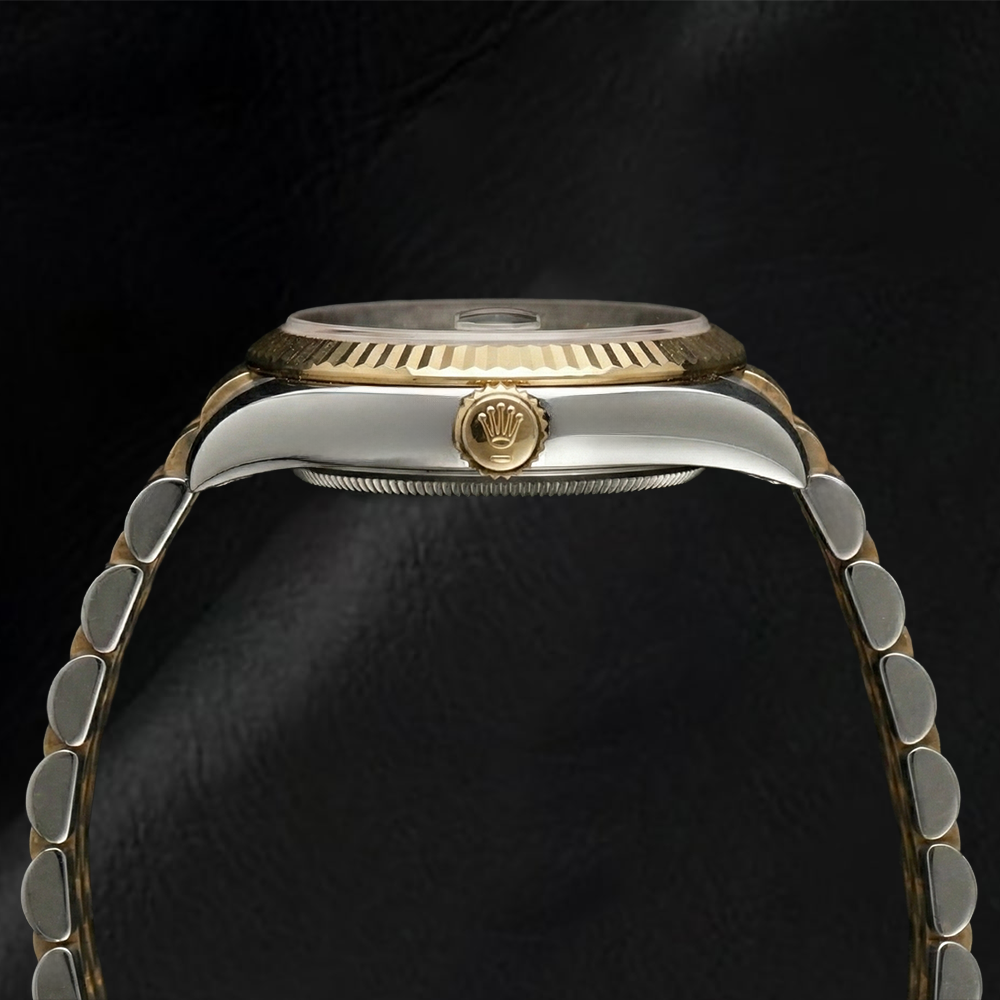 Rolex Datejust 31mm White Mother Of Pearl Diamond Dial Fluted Bezel Two Tone Watch With Hidden Clasp