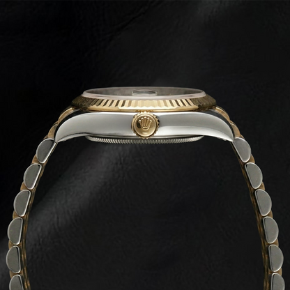 Rolex Datejust 31mm White Mother Of Pearl Diamond Dial Fluted Bezel Two Tone Watch With Hidden Clasp