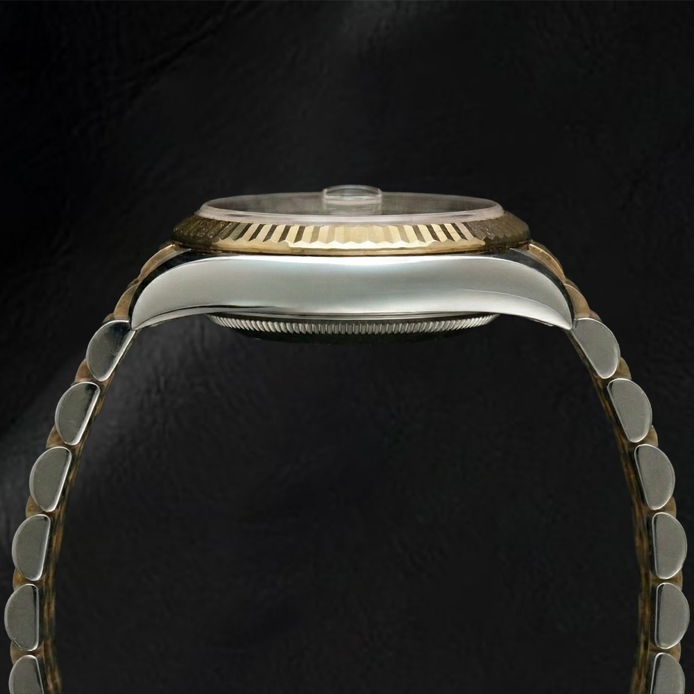 Rolex Datejust 31mm White Mother Of Pearl Diamond Dial Fluted Bezel Two Tone Watch With Hidden Clasp