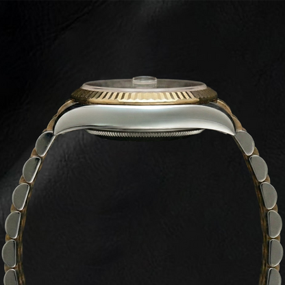 Rolex Datejust 31mm White Mother Of Pearl Diamond Dial Fluted Bezel Two Tone Watch With Hidden Clasp