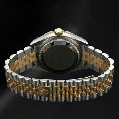 Rolex Datejust 31mm White Mother Of Pearl Diamond Dial Fluted Bezel Two Tone Watch With Hidden Clasp