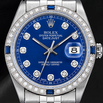Rolex Datejust 36MM 1601 Blue Diamond Dial Diamond Bezel Stainless Steel Watch