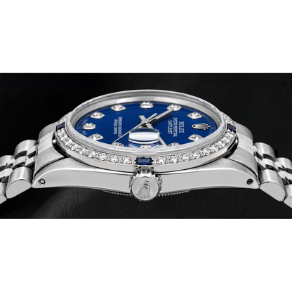 Rolex Datejust 36MM 1601 Blue Diamond Dial Diamond Bezel Stainless Steel Watch