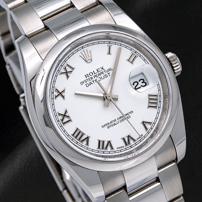 Rolex Datejust 36mm 116200 White Roman Dial Smooth Bezel Watch