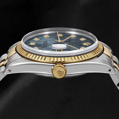 Rolex Datejust 36mm 16233 Blue Mother of Pearl Diamond Dial Two Tone Watch