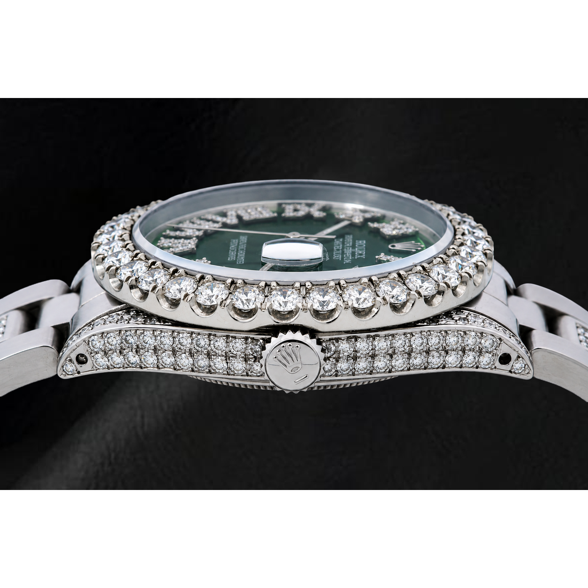 Rolex Datejust 36mm 6605 Green Roman Diamond Dial Diamond Bezel Stainless Steel Watch