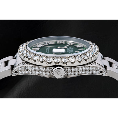 Rolex Datejust 36mm 6605 Green Roman Diamond Dial Diamond Bezel Stainless Steel Watch