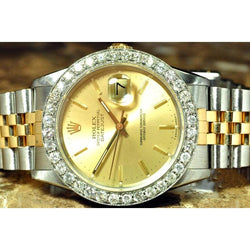 Rolex Datejust Gents Watch Diamond Bezel Gold And Ss Bracelet QUICK SET