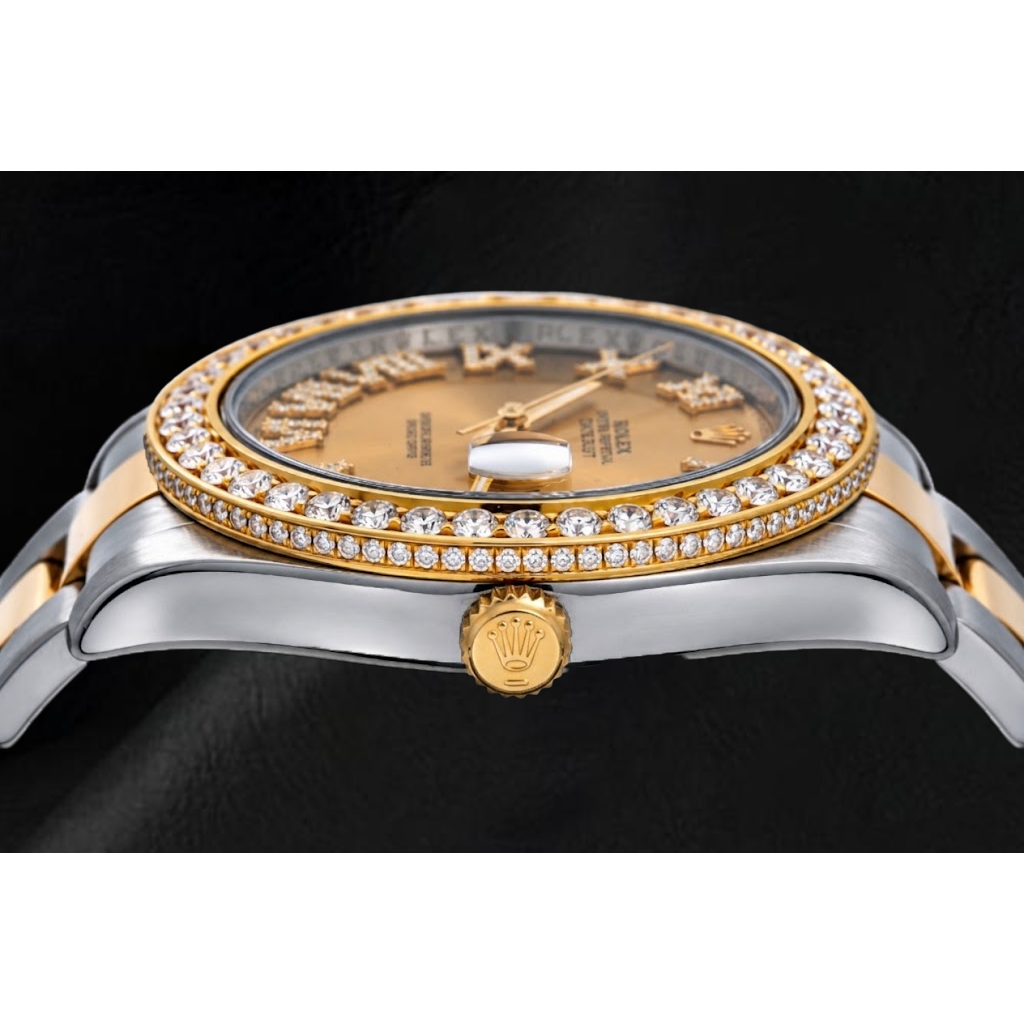 Rolex Datejust II 41mm 116333 Champagne Roman Diamond Dial Diamond Bezel Watch