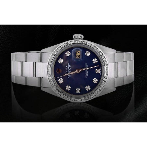 Blue Diamond Dial Ss Oyster Bracelet