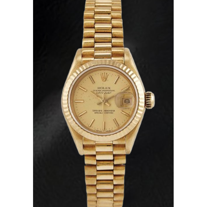 Rolex Datejust President style 26 mm Champagne Dial Yellow Gold Ladies Watch