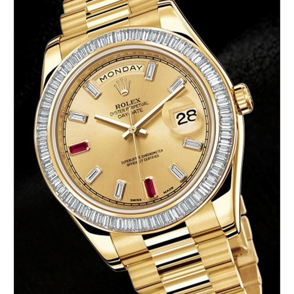 Yellow Gold Mens Watch Diamond Bezel