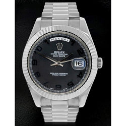 Rolex Day Date Ii 41 Mm Black Arabic Dial Fluted Bezel White Gold