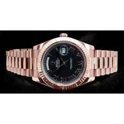 Rolex Day Date Ii 41Mm Black Roman Dial Men Watch Rose Gold Bracelet