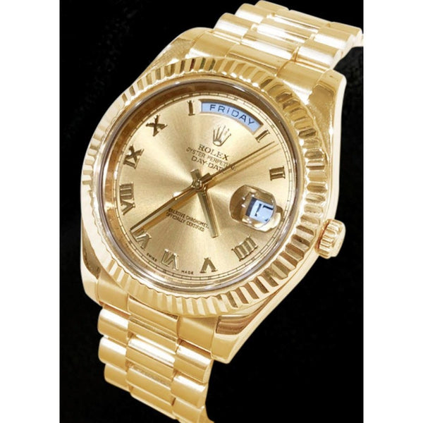 Mens Watch Fluted Bezel Yellow Gold 