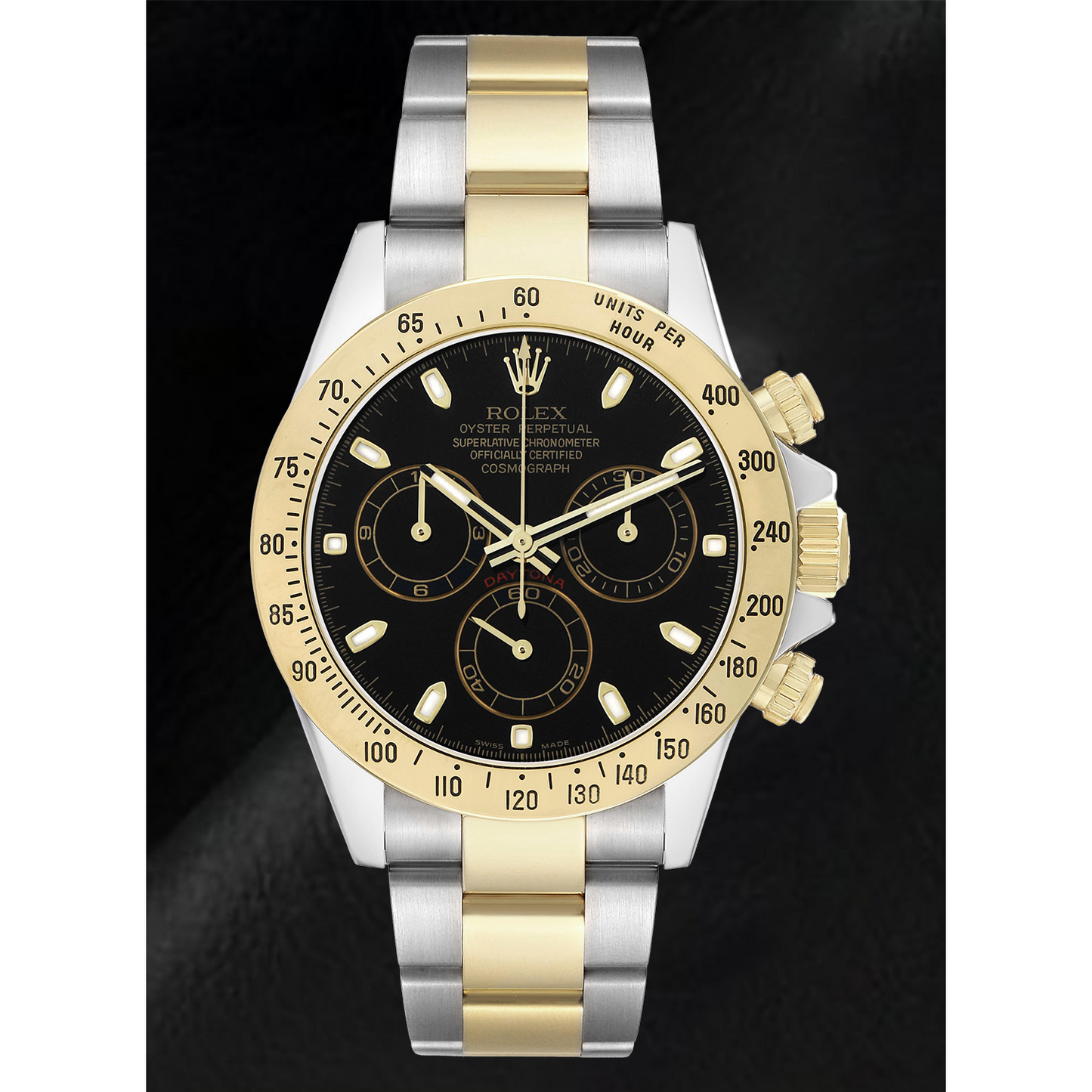 Rolex Daytona Chronograph Black Dial Steel Yellow Gold Two Tone Watch
