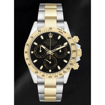 Rolex Daytona Chronograph Black Dial Steel Yellow Gold Two Tone Watch