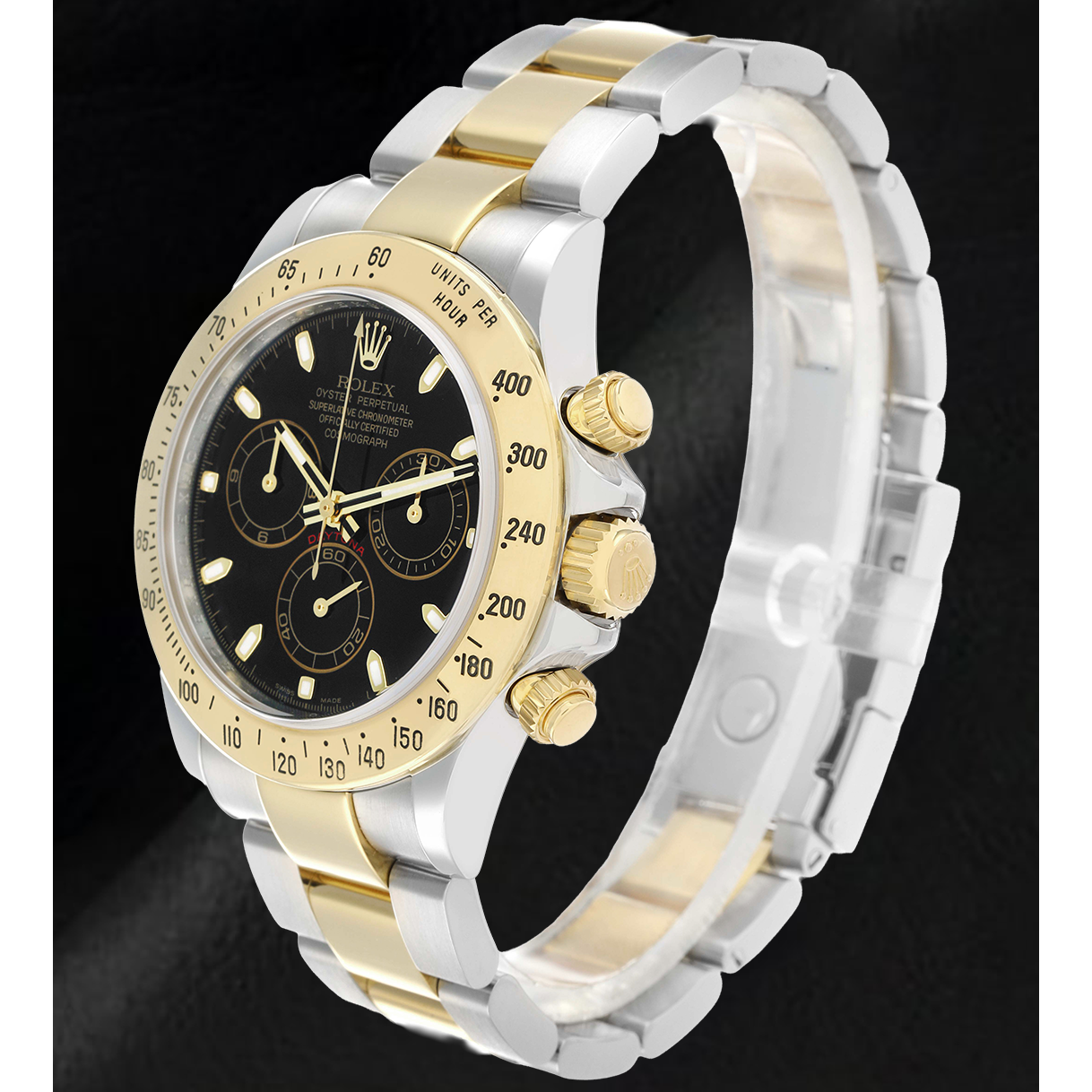 Rolex Daytona Chronograph Black Dial Steel Yellow Gold Two Tone Watch