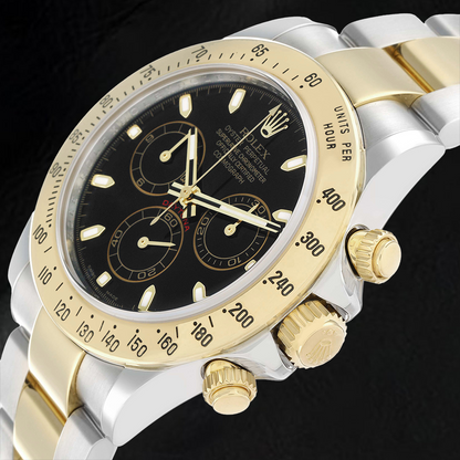Rolex Daytona Chronograph Black Dial Steel Yellow Gold Two Tone Watch