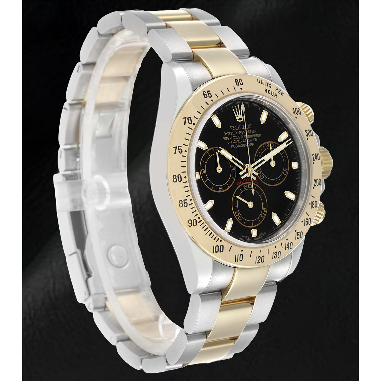 Rolex Daytona Chronograph Black Dial Steel Yellow Gold Two Tone Watch