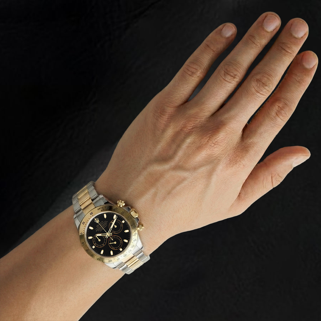 Rolex Daytona Chronograph Black Dial Steel Yellow Gold Two Tone Watch