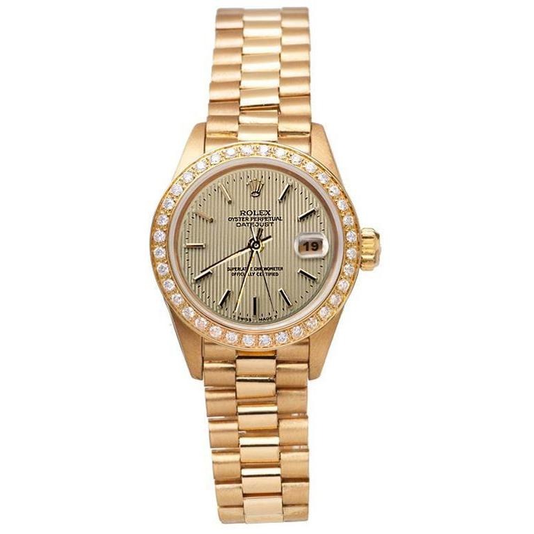 Champagne Tapestry Dial Pin Stripe Watch Gold President