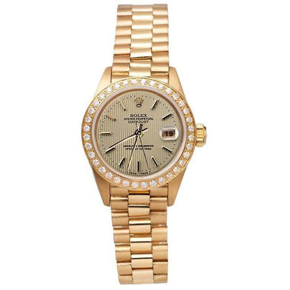 Champagne Tapestry Dial Pin Stripe Watch Gold President