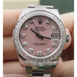 Rolex Dj Watch Pink Mother Of Pearl Dial Custom Diamond Bezel Ss