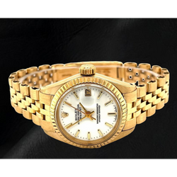 Rolex Dtaejust President Style Yellow Gold Ladies Watch With White Stick Dial