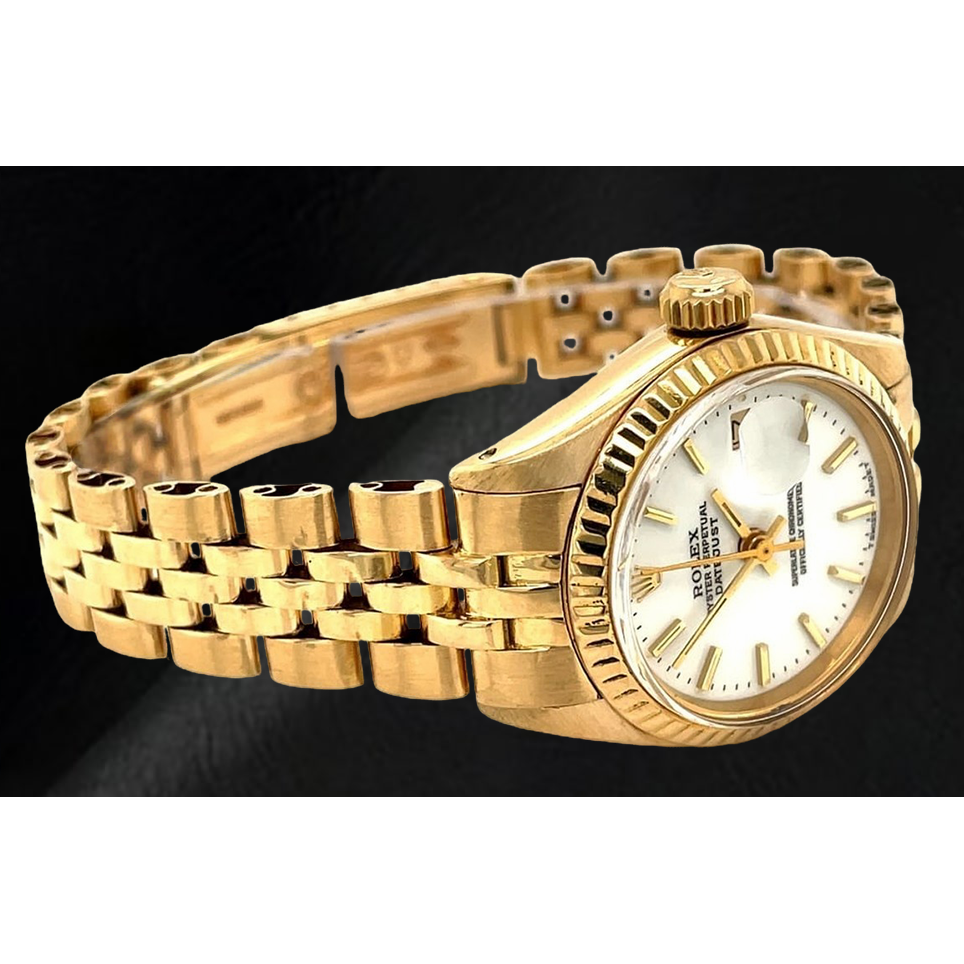 Rolex Dtaejust President Style Yellow Gold Ladies Watch With White Stick Dial