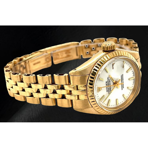 Rolex Dtaejust President Style Yellow Gold Ladies Watch With White Stick Dial