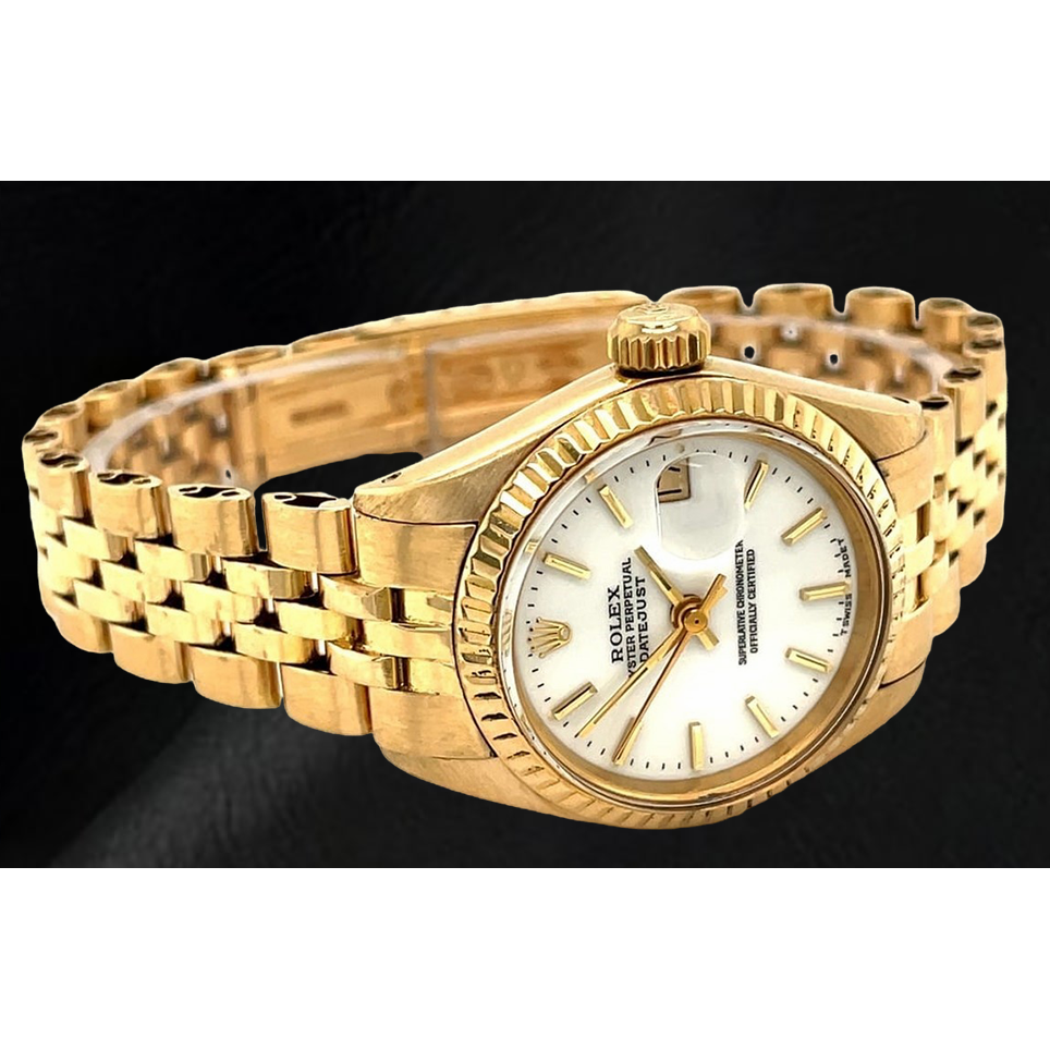 Rolex Dtaejust President Style Yellow Gold Ladies Watch With White Stick Dial
