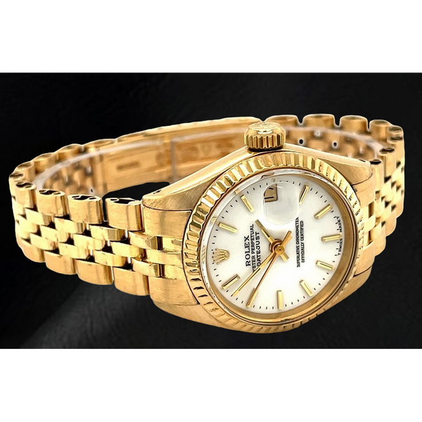 Rolex Dtaejust President Style Yellow Gold Ladies Watch With White Stick Dial