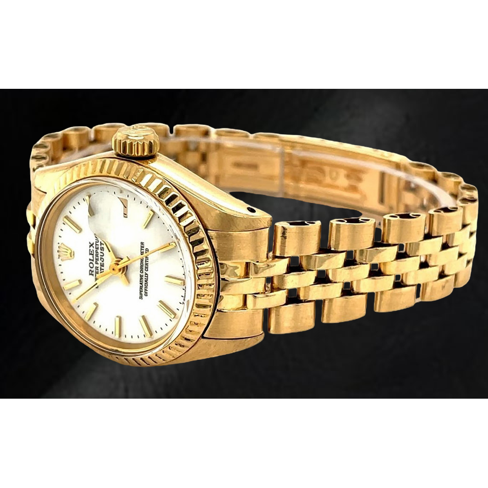 Rolex Dtaejust President Style Yellow Gold Ladies Watch With White Stick Dial
