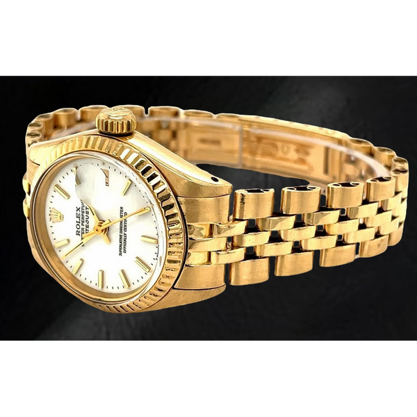 Rolex Dtaejust President Style Yellow Gold Ladies Watch With White Stick Dial