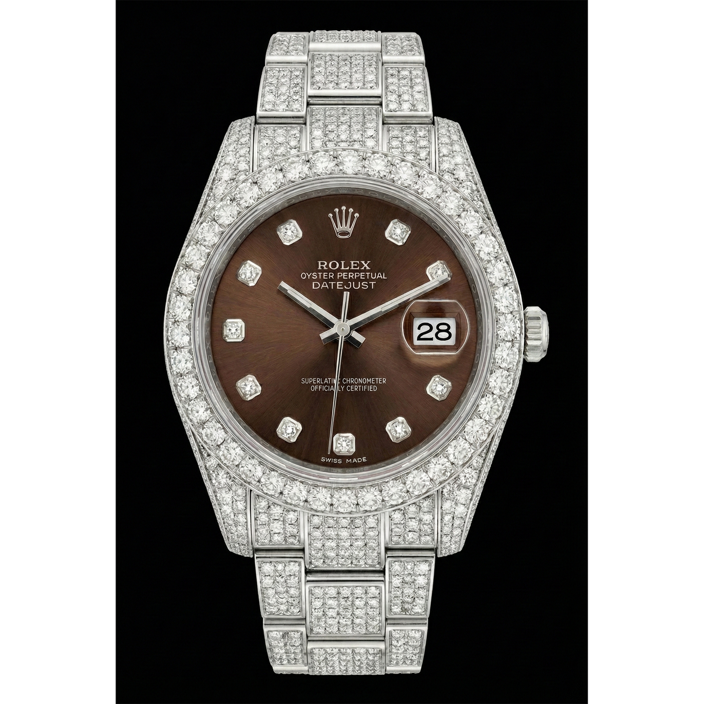 Rolex Iced Out 36 mm Bustdown Chocolate Diamond Dial Stainless Steel Watch Oyster Band