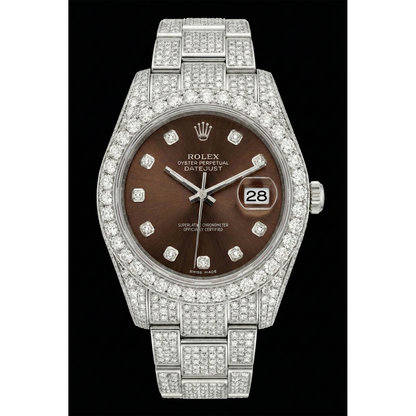 Rolex Iced Out 36 mm Bustdown Chocolate Diamond Dial Stainless Steel Watch Oyster Band