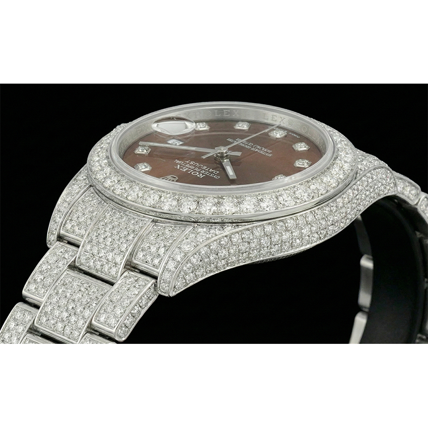 Rolex Iced Out 36 mm Bustdown Chocolate Diamond Dial Stainless Steel Watch Oyster Band