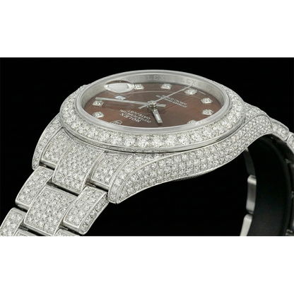 Rolex Iced Out 36 mm Bustdown Chocolate Diamond Dial Stainless Steel Watch Oyster Band