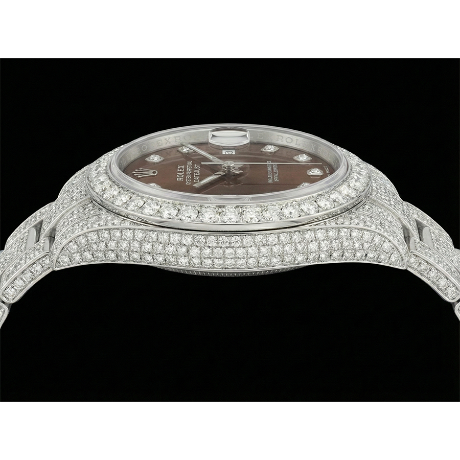 Rolex Iced Out 36 mm Bustdown Chocolate Diamond Dial Stainless Steel Watch Oyster Band