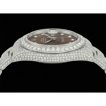 Rolex Iced Out 36 mm Bustdown Chocolate Diamond Dial Stainless Steel Watch Oyster Band