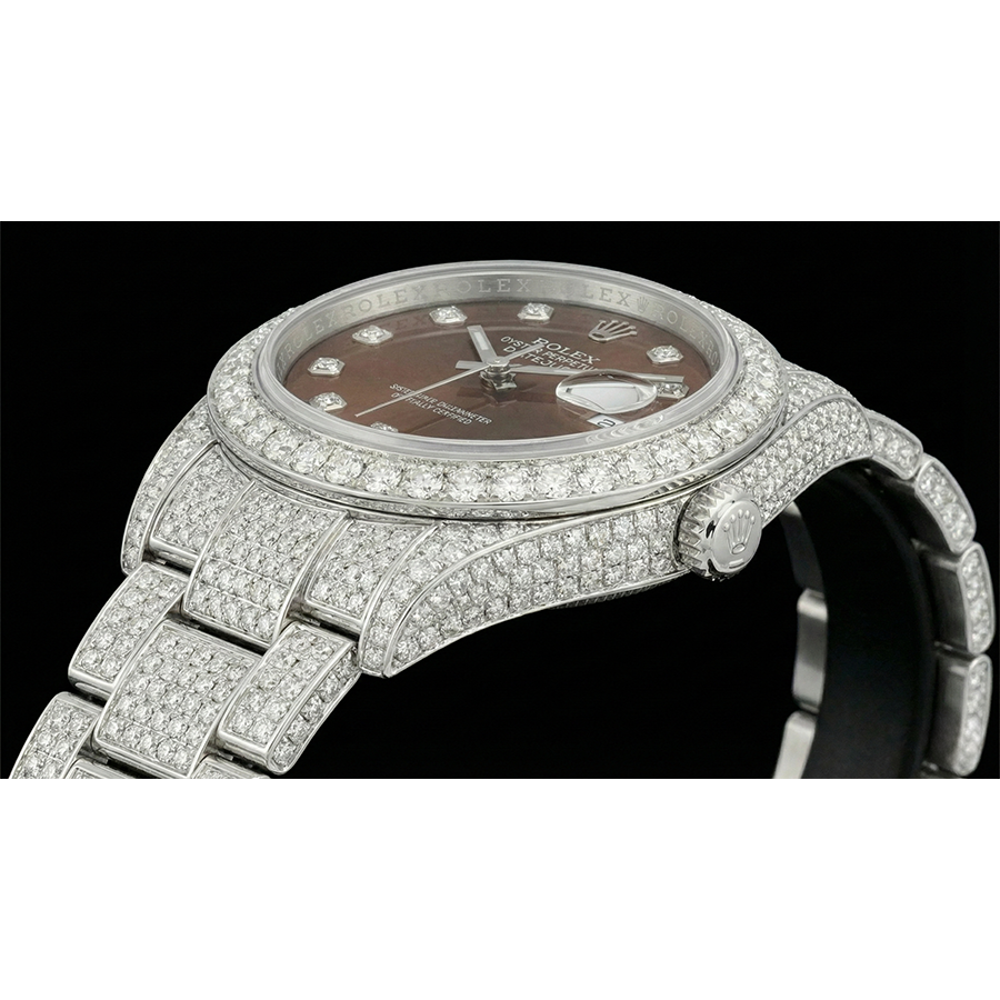 Rolex Iced Out 36 mm Bustdown Chocolate Diamond Dial Stainless Steel Watch Oyster Band