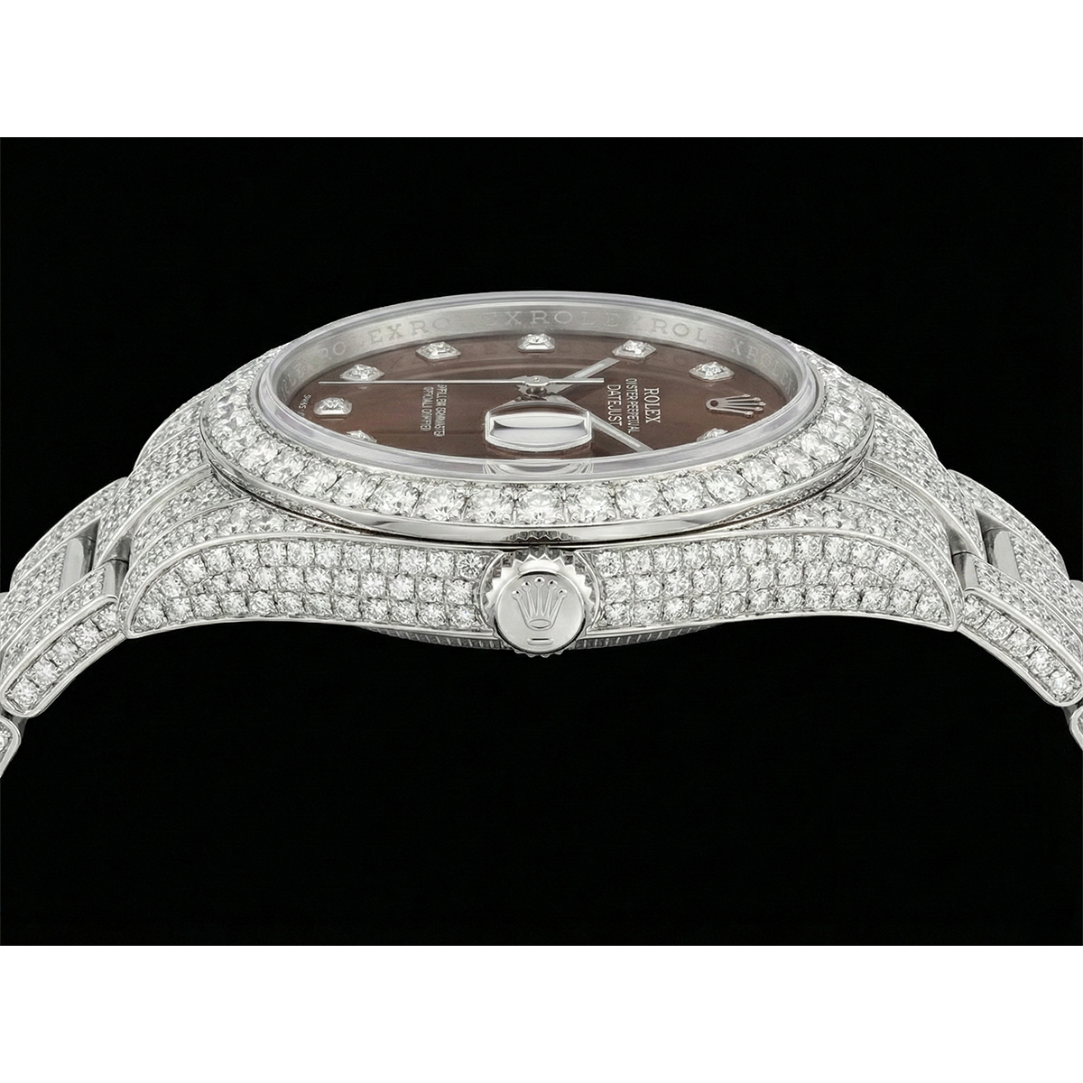Rolex Iced Out 36 mm Bustdown Chocolate Diamond Dial Stainless Steel Watch Oyster Band