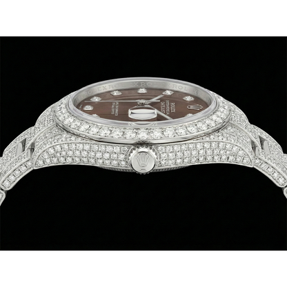 Rolex Iced Out 36 mm Bustdown Chocolate Diamond Dial Stainless Steel Watch Oyster Band